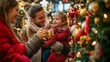 © Adi - Happy family shopping for Christmas decorations , they are looking at xmas decorations to put on their Christmas tree and give their home a festive mood