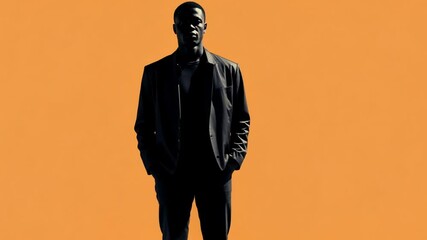 Poster - Man in Silhouette Against a Vibrant Orange Background Generative AI