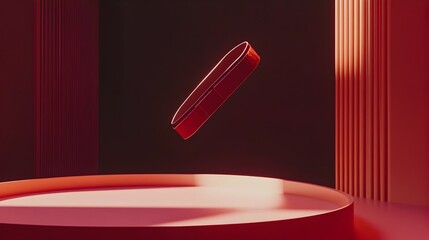 Poster - Levitating Paperclip in Minimalist Red Void   Graphic Design Art Deco Style Chiaroscuro Lighting