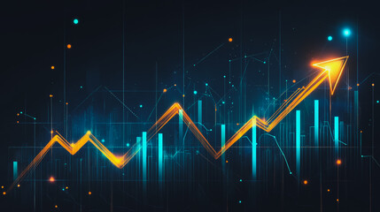 Abstract black background with Colorful charts and graphs with statistics to innovative analyze business potential and forecast future development of companies growth