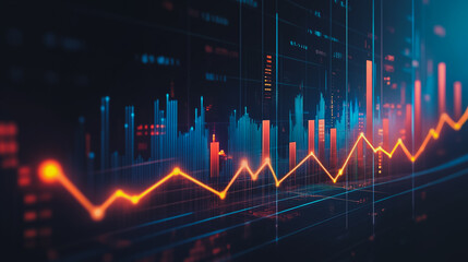 Abstract black background with Colorful charts and graphs with statistics to innovative analyze business potential and forecast future development of companies growth