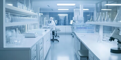 Poster - Modern laboratory medicine research lab for innovation technology genetics work. Can be used for promotion new medicine laboratory promotion 