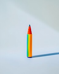 Poster - Lone Vibrant Highlighter Marker Standing Upright on Bright White Background with Soft Shadows