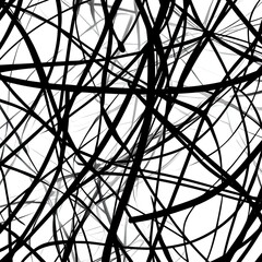 Poster - Abstract black lines intersecting on a white background, creating a chaotic yet artistic pattern for design purposes.
