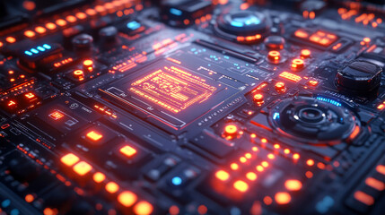 Poster - An illuminated circuit board, showcasing advanced medical technology
