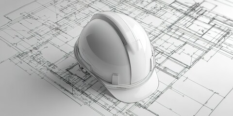 Poster - House drawing blueprints with helmet for architectural 