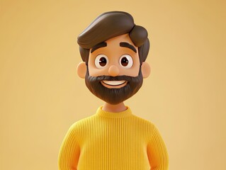 cartoon indian man in yellow sweater 3d style expressive portrait on light background