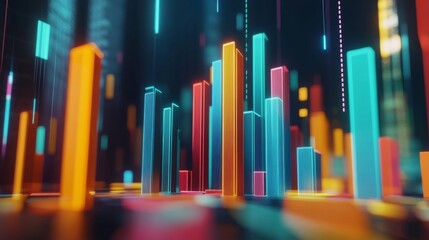 Poster - a vibrant 3d graph with multicolored bars, floating in a digital space, showcasing financial data an
