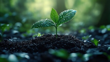 A young plant sprouting from rich soil, symbolizing growth.