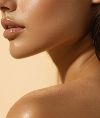 beautiful female neck with moisturized skin, close-up