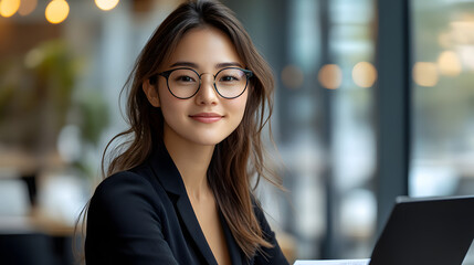 Mature entrepreneur using a tablet and laptop in the office, smiling while managing work and communication through wireless devices, handling corporate tasks and transactions in a digital workplace