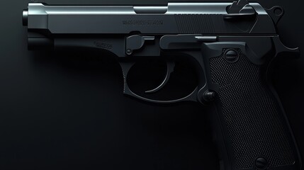 A sleek black handgun with detailed design against a dark background, showcasing its modern features and craftsmanship.