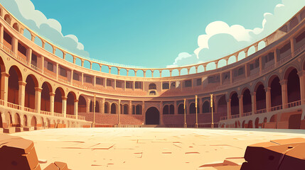 Gladiator arena flat design, side view, ancient rome theme, animation, colored pastel. Ancient Rome Gladiator. Illustration