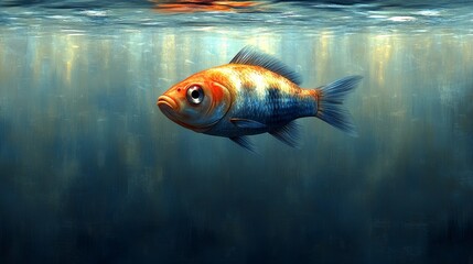 A vibrant goldfish swimming gracefully underwater, showcasing its bright colors and elegant movement in a serene aquatic environment.