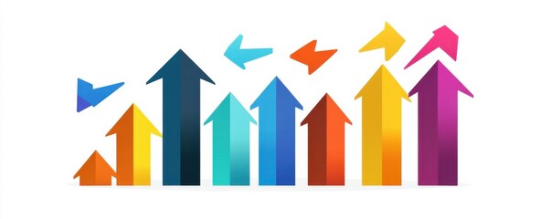 Poster - Colorful graph with arrows pointing upwards depicting growth and progress in business and technology