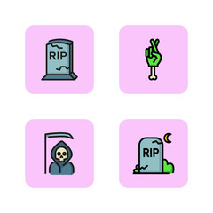 Poster - Gravestone and death line icon set. Cemetery, zombie hand, skeleton and scythe. Halloween and horror concept. Vector illustrations can be used for topics like graveyard, funeral, mystery
