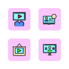 Poster - Online education line icon sets. Video instruction, online conference, web forum, tutorial. Training concept. Vector illustrations can be used for topics like education, studying, modern technologies