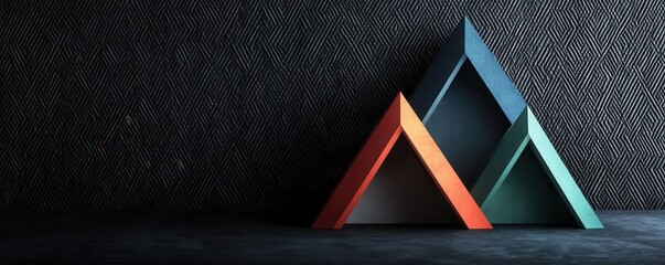 Poster - Dark geometric wallpaper featuring blue and red shapes on a textured background