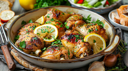 Wall Mural - Roasted Chicken with Lemon & Garlic A Delicious & Easy Recipe