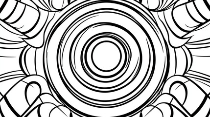 Poster - A black and white abstract pattern with concentric circles and curved lines. The design is bold and graphic, creating a sense of movement and energy.