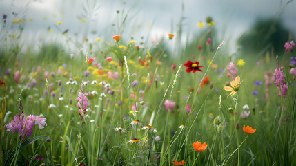 Wall Mural - Vibrant Wildflowers in a Lush Meadow