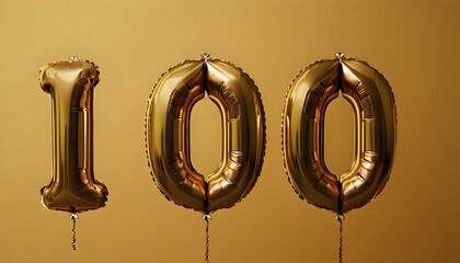 number 100 balloons in golden color