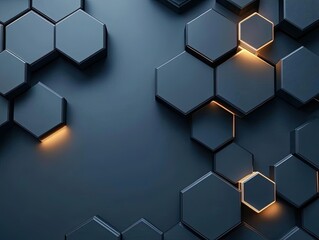 Wall Mural - dark hexagonal wall backdrop 3d geometric landing page concept