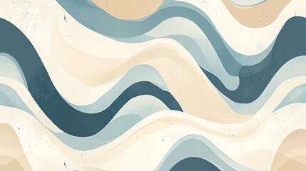 Poster - Abstract wavy background with muted tones of blue and beige. This minimalist design is perfect for adding a touch of modern elegance to any project.