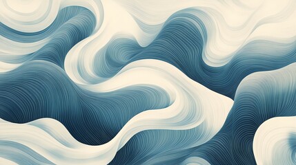 Poster - Abstract blue and white wave pattern.  A modern, minimalist design with a calming and serene feel.  Perfect for use as a background or wallpaper.