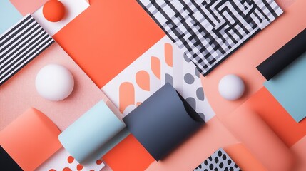Poster - A playful composition of colorful geometric shapes and spheres, creating a vibrant and modern abstract design.
