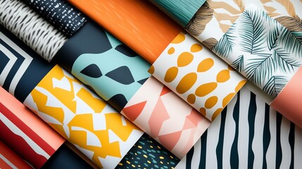 Poster - A colorful and abstract pattern of overlapping papers with geometric shapes and organic forms.