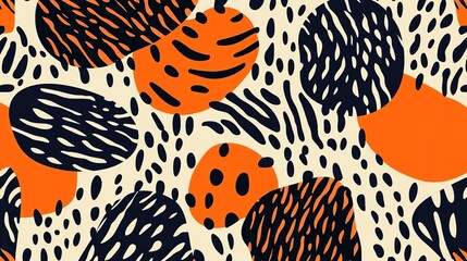 Poster - A vibrant and abstract pattern featuring a bold mix of orange, black, and cream colors.