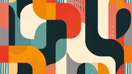 Poster - A vibrant abstract pattern featuring bold geometric shapes in a mix of warm and cool colors.