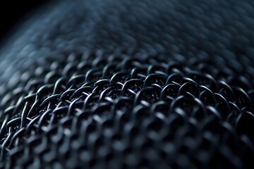 Detailed Close-Up of Microphone Mesh with Metal Texture on Plain Background
