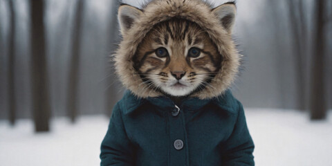 Cute Kitten in Winter Wonderland