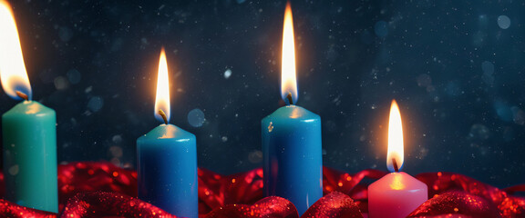 Wall Mural - Burning Candles on Red Glitter