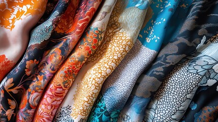 Poster - A vibrant and colorful abstract pattern of fabric. The fabric is folded and layered, creating a sense of depth and texture.