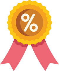 Poster - Yellow discount badge with a pink ribbon is showing a percentage sign, for retail marketing campaign