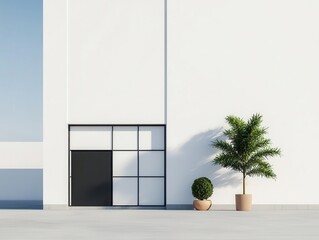 Wall Mural - Modern factory exterior with minimalist design elements, flat surfaces, and a sleek, clean appearance