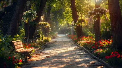 Poster - Stone Path Through a Sunlit Park