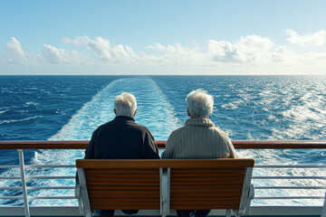 Poster - Elderly Couple Enjoying Cruise Vacation on Ship Deck with Ocean Background