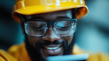 Detailed shot of an industrial worker in a yellow hard hat, emphasizing the importance of wearing safety equipment in hazardous work environments.