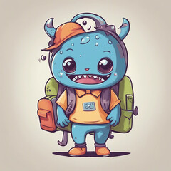 Wall Mural - cute little monster character illustration going to school