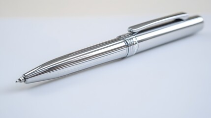Poster - Sleek Silver Ballpoint Pen on Crisp White Surface for Precise Writing