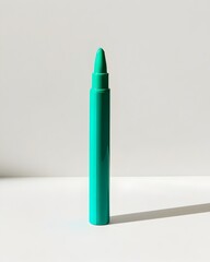 Poster - Solitary Vibrant Green Highlighter Marker Standing on Plain White Background
