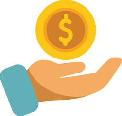 Poster - Hand is holding a big golden dollar coin, symbolizing investment, finance, and wealth