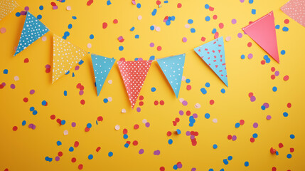 Celebration party with flag, balloons, and confetti, Party vibes celebration theme concept