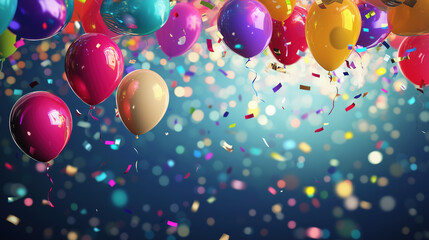 Celebration party with flag, balloons, and confetti, Party vibes celebration theme concept