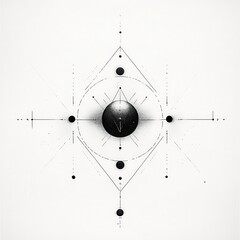 Poster - Geometric Abstract Design with Black Circle and Lines on White Background.