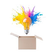 © นุชรี อังคะคำมูล - Creative idea concept with light bulb and colorful splash from open box.